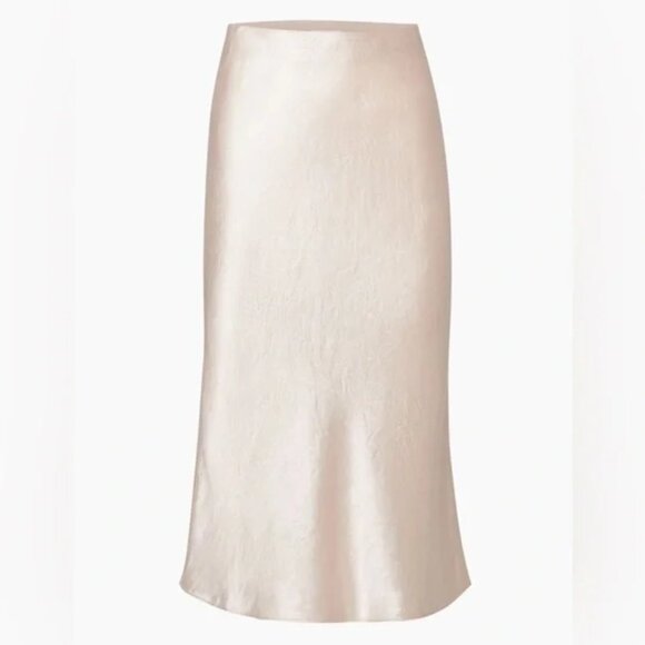 Aritzia Slip Satin Midi Skirt Nude Blush Champagne Size 10 - Picture 2 of 9
